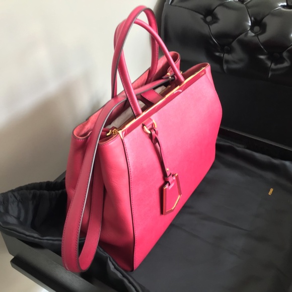 FENDI 2jours LG Vitello Leather Shopping Tote Bag/Handbag Deep Pink - Picture 3 of 3